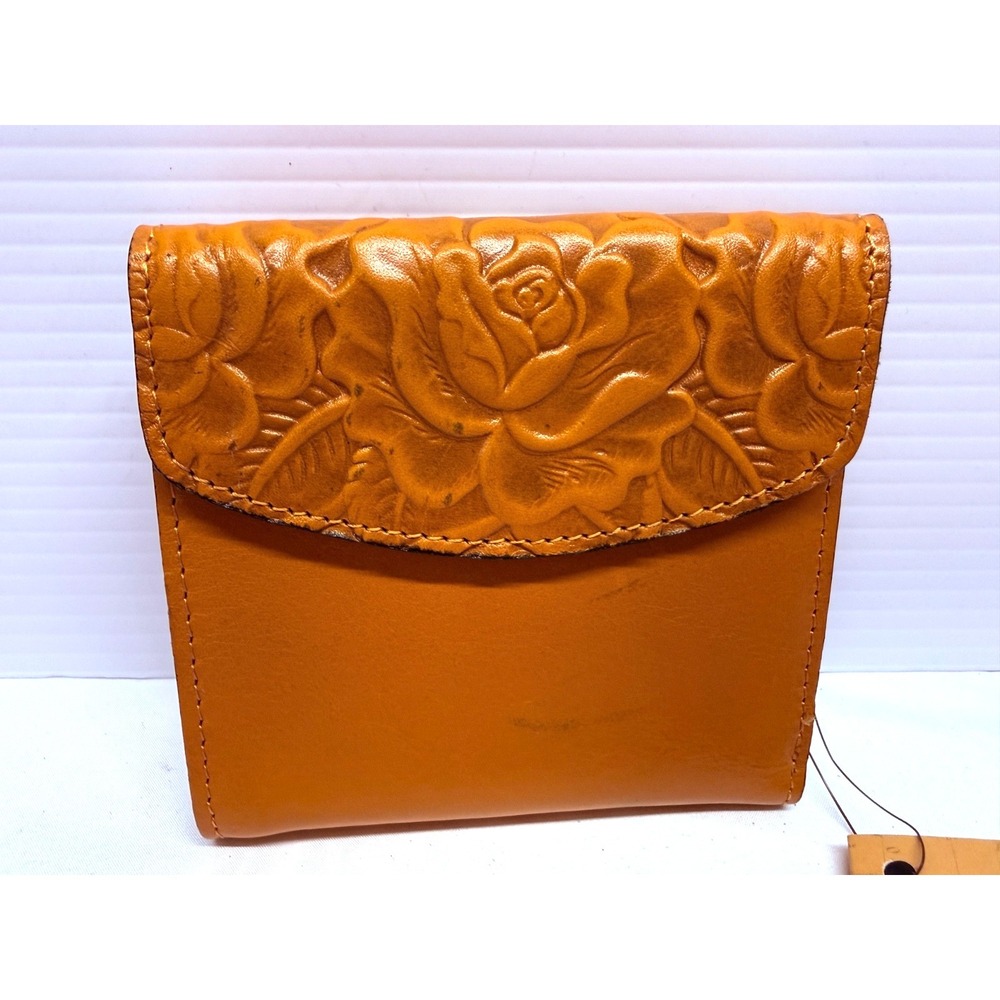 Patricia Nash Reiti Bi-Fold Leather Flap Wallet RFID TOOLED YELLOW GOLDENROD NEW